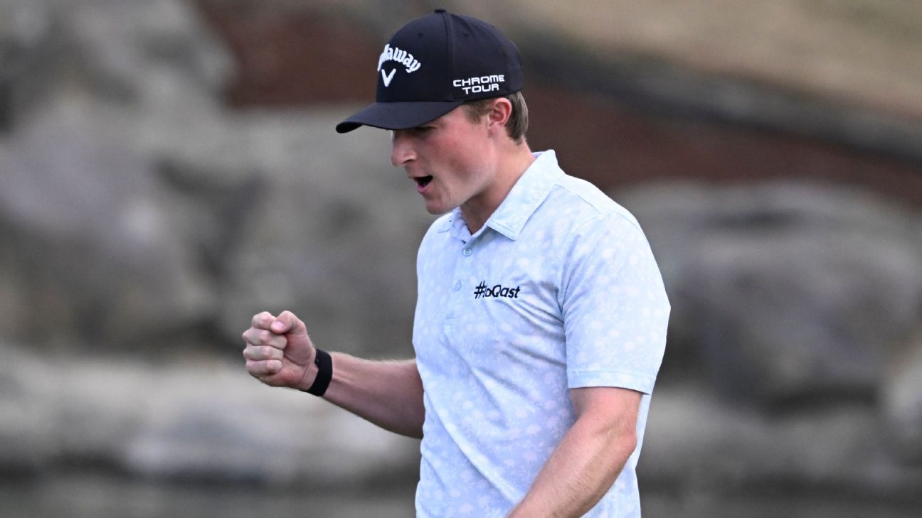 Nashville teenager Blades Brown trails American Express leader by one stroke. 1