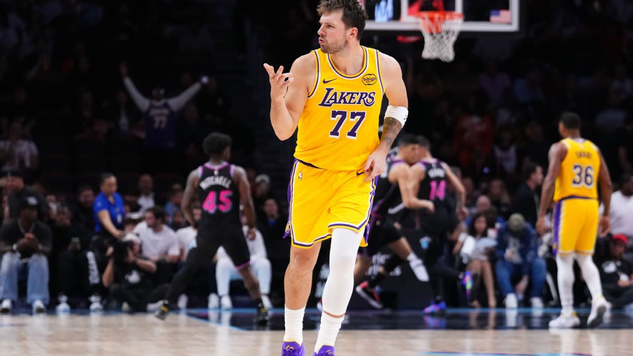 Luka Doncic scores 60 against the Heat as the Lakers extend their winning streak to eight games. 1