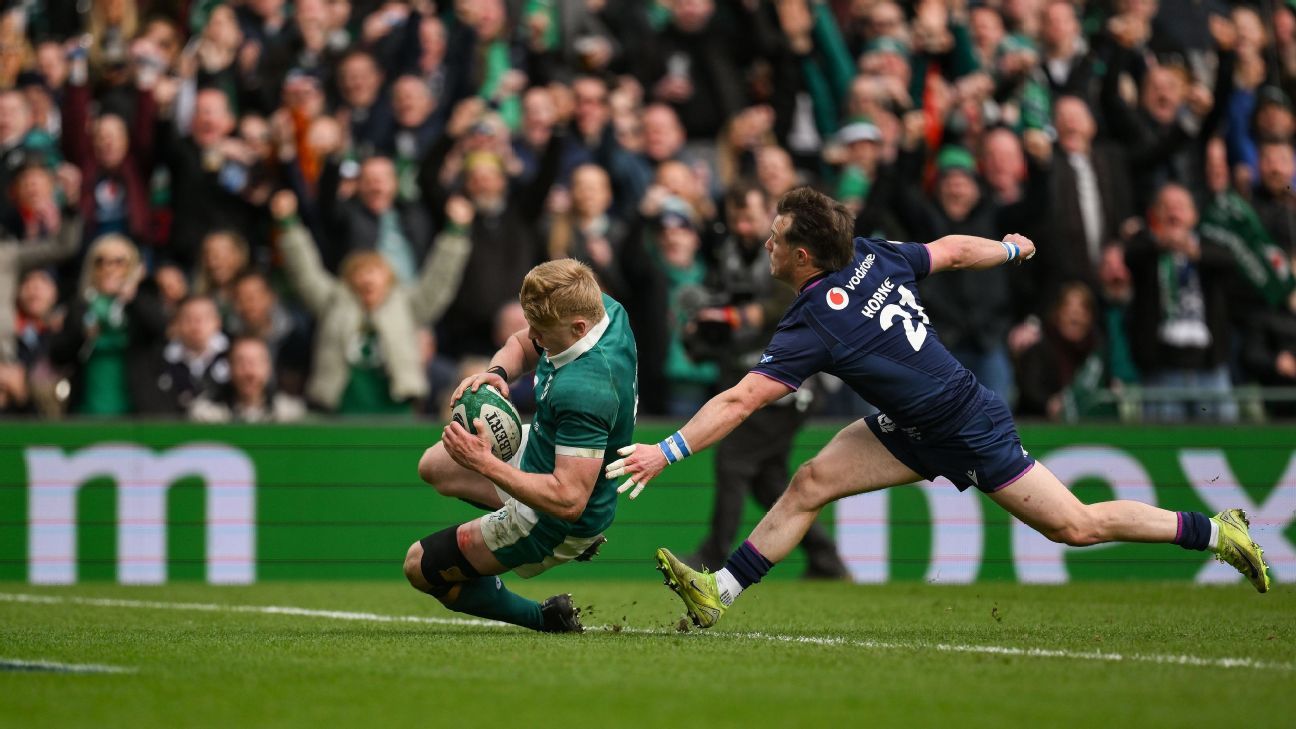 Ireland 41-21 Scotland: Home team concludes Six Nations with victory, awaits title outcome. 1