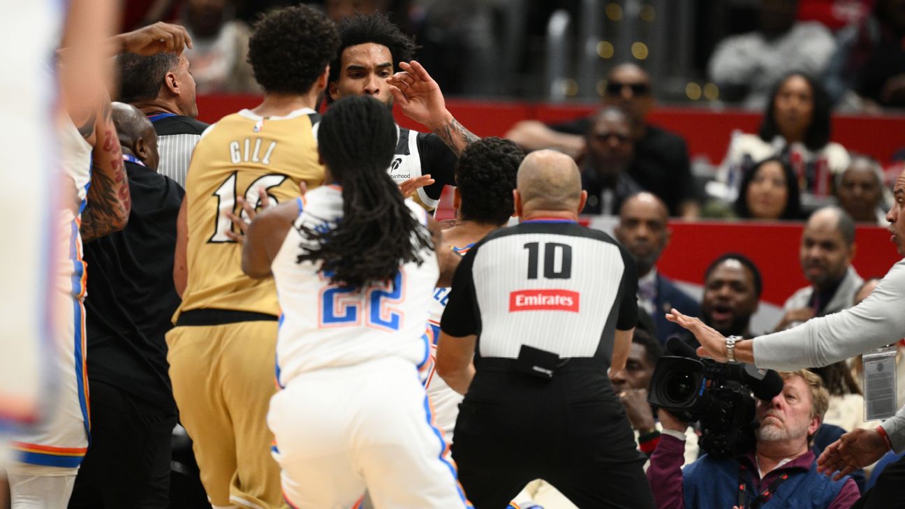 Thunder's Mitchell, Wiz's Champagnie suspended; 3 players fined Mitchell of the Thunder and Champagnie of the Wizards receive suspensions; three players penalized with fines. 1