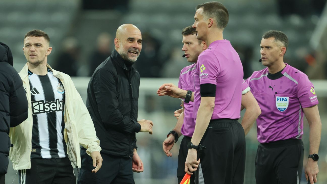Pep Guardiola anticipates two-match suspension following referee comments in Manchester City's victory. 1