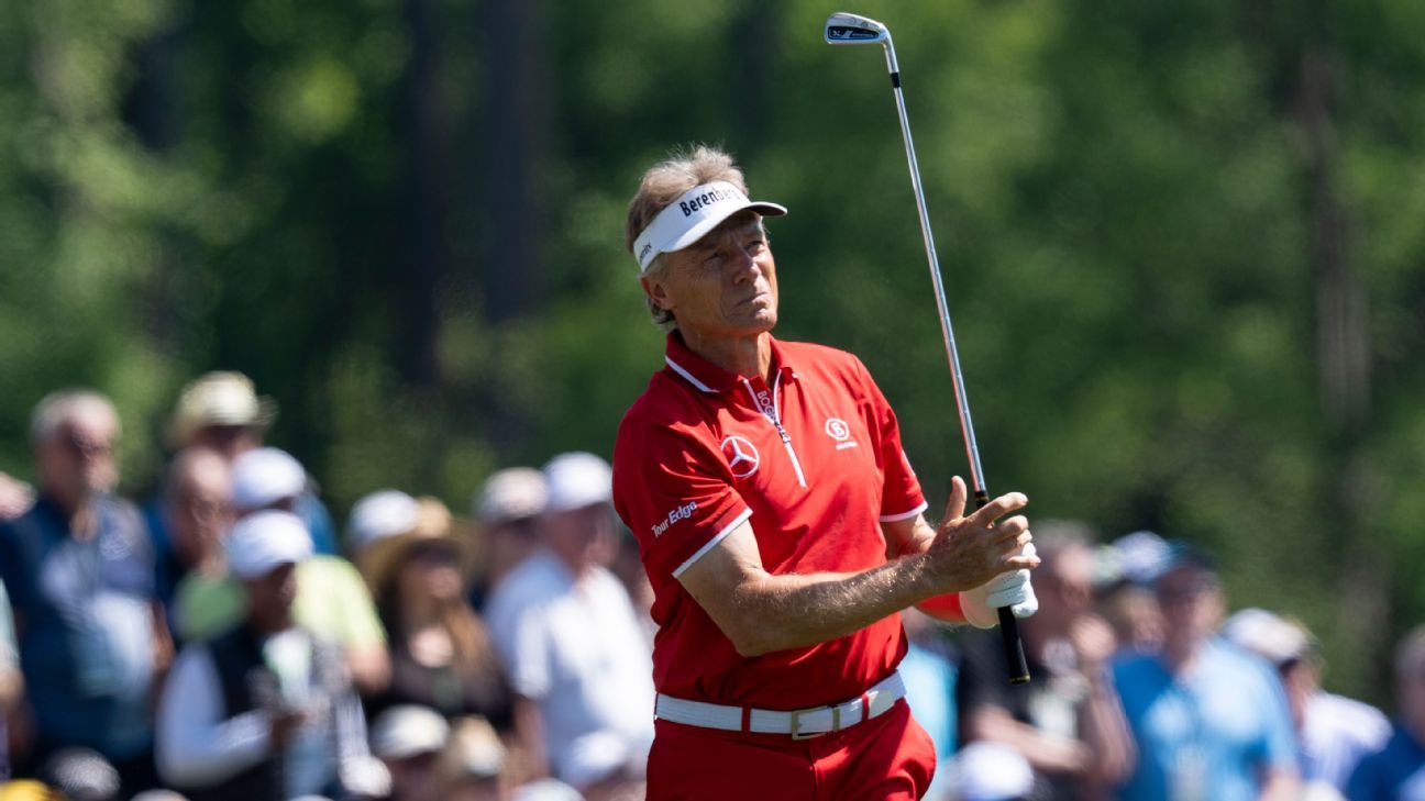 At 68, Bernhard Langer ties for the lead in the Senior PGA Championship. 1