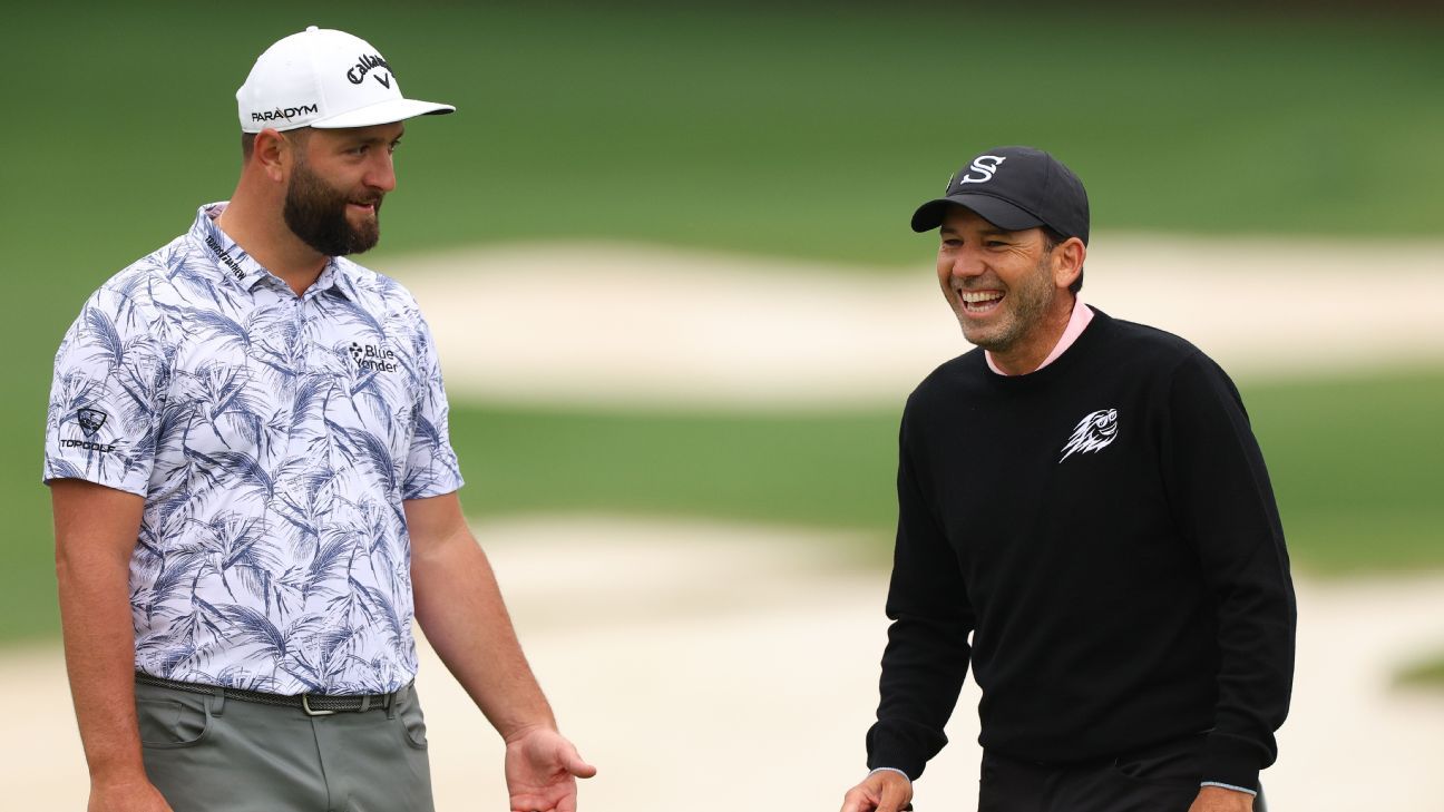 Sergio Garcia damages driver on the second tee in frustration. 1