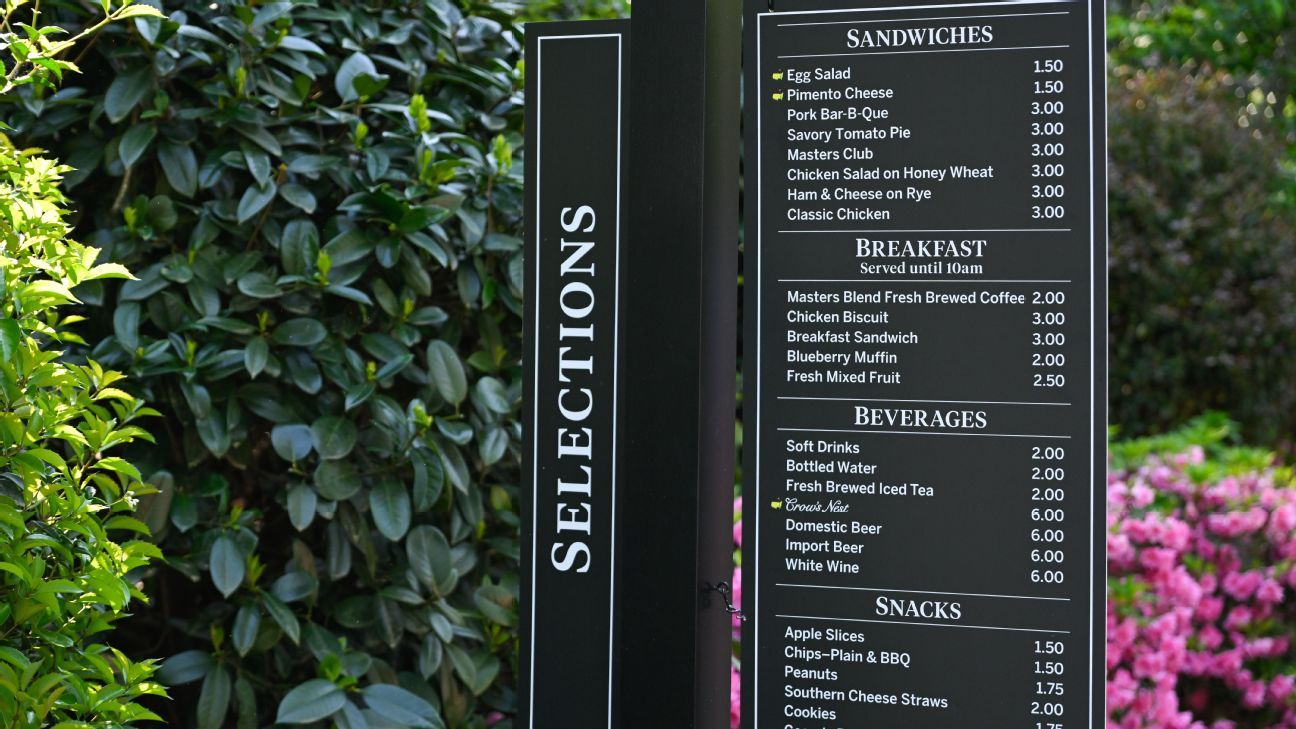 Masters menu highlights iconic food and beverage favorites in the sports realm. 1