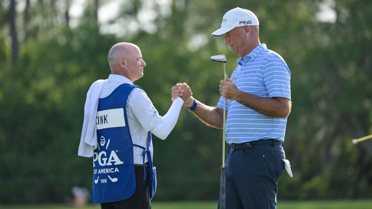 Stewart Cink shoots 63 to secure victory at Senior PGA Championship by 6 strokes. 1