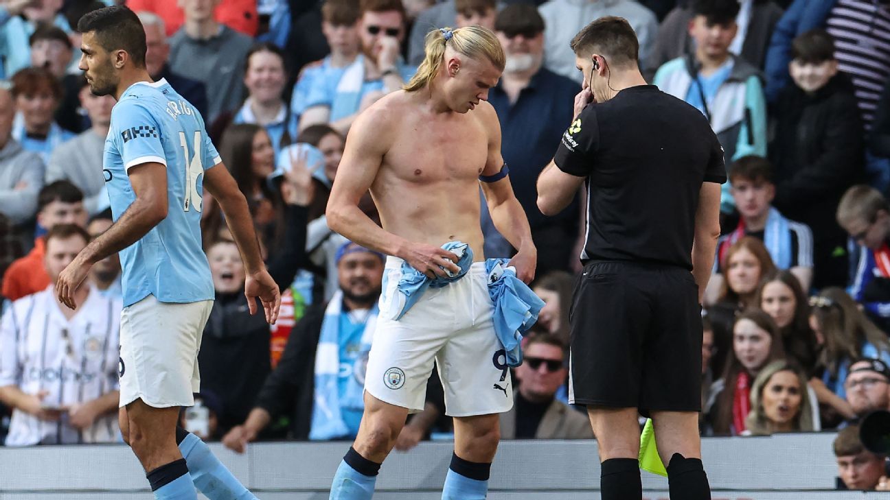 Erling Haaland's partner expresses discontent over the marks left on his body by Premier League defenders. 1