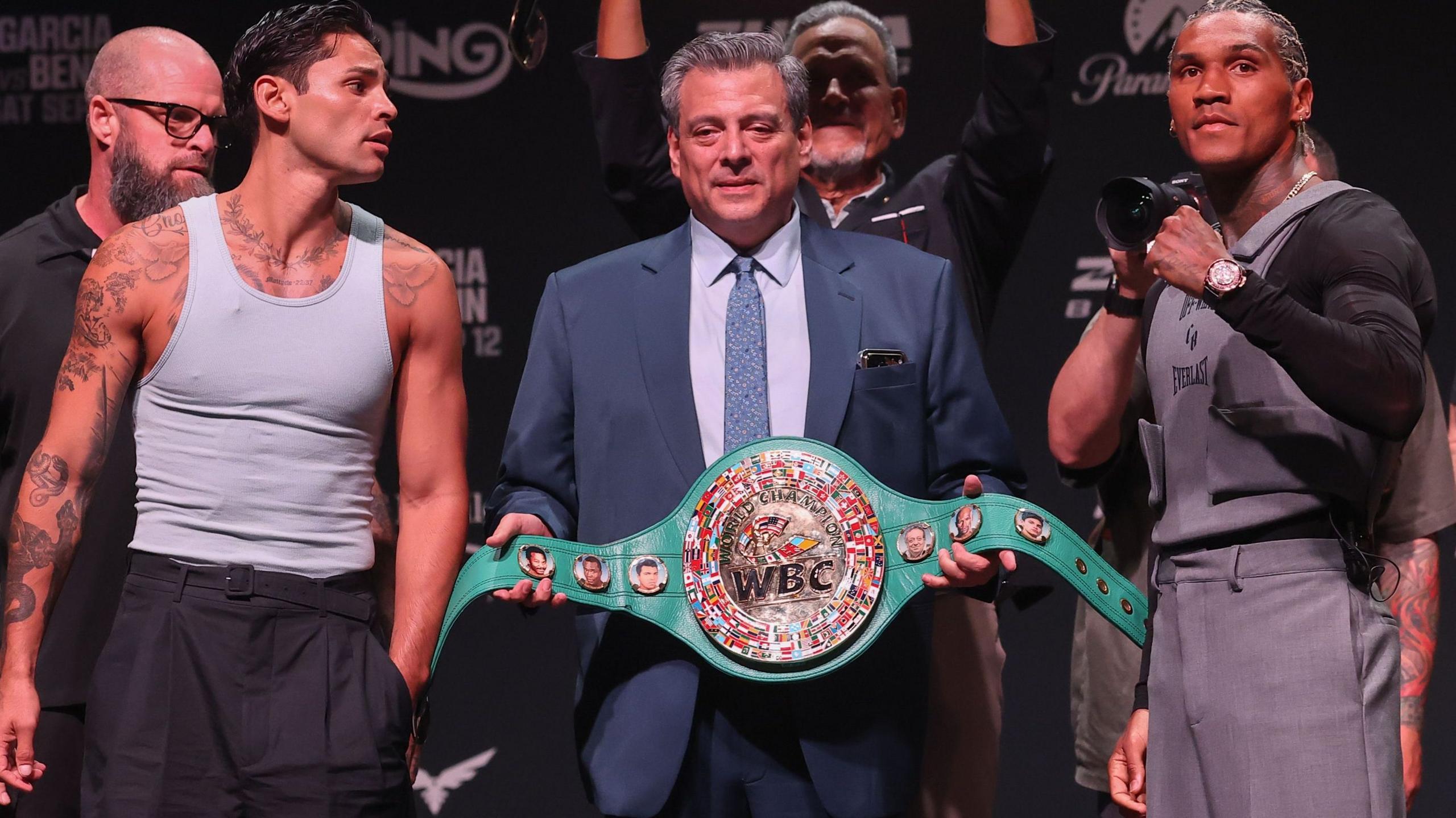 Ryan Garcia eats egg and wears fake beard as he clashes with Conor Benn in Las Vegas 5